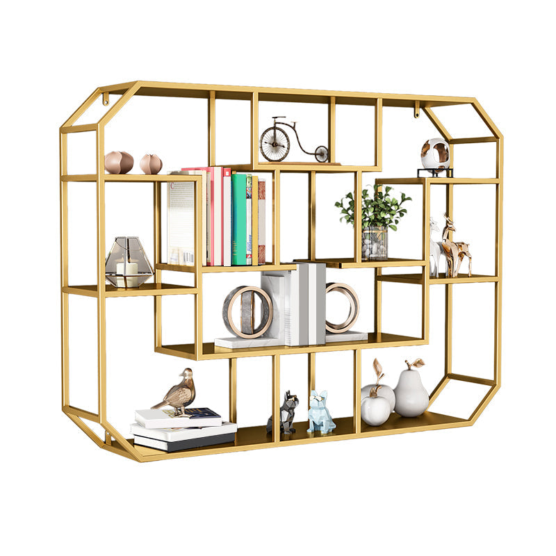 Industrial Iron Bookshelf Wall Mounted Bookshelf for Office and Family Living Room 37.4"L x 7.1"W x 27.6"H Gold Clearhalo 'Bookcases' 'furn' 'furn_bookcases' 'Furniture' 'furniture_bookcases' 'Office Furniture' 5056122
