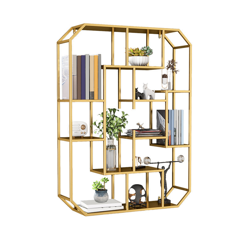 Industrial Iron Bookshelf Wall Mounted Bookshelf for Office and Family Living Room 27.6"L x 7.1"W x 37.4"H Gold Clearhalo 'Bookcases' 'furn' 'furn_bookcases' 'Furniture' 'furniture_bookcases' 'Office Furniture' 5056129