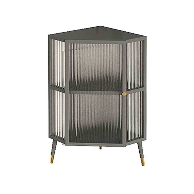 Dining Room Minimalism Buffet Server Glass Door Metal Frame Dining Server 15.7"L x 15.7"W x 29.5"H Grey Clearhalo 'buffet_sideboard' 'Buffets & Sideboards' 'furn' 'furn_buffet_sideboard' 'Furniture' 'furniture_buffet_sideboard' 'Kitchen & Dining Furniture' 5056146