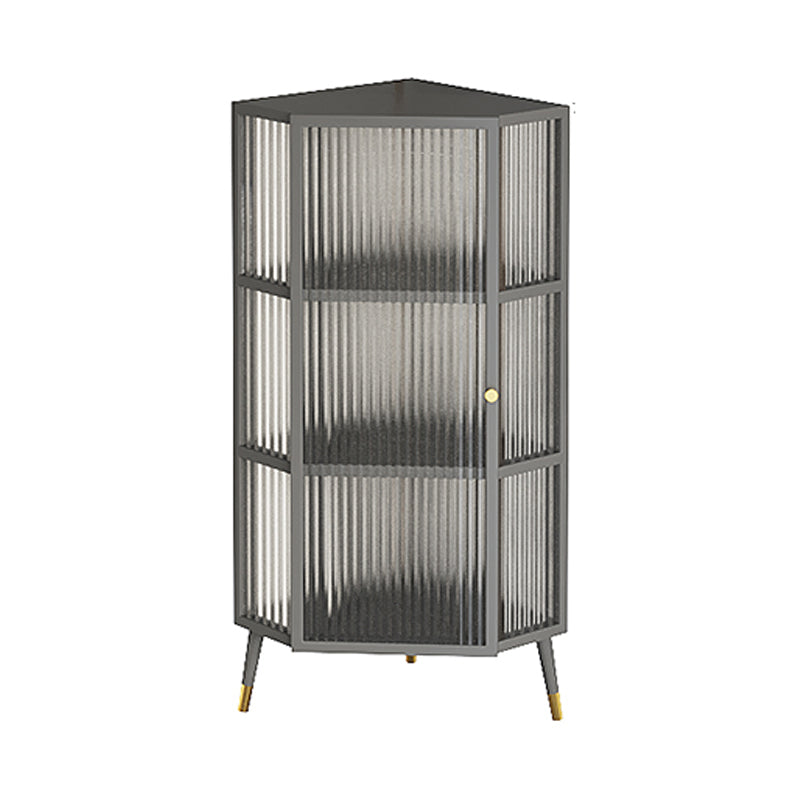 Dining Room Minimalism Buffet Server Glass Door Metal Frame Dining Server 16"L x 16"W x 41"H Grey Clearhalo 'buffet_sideboard' 'Buffets & Sideboards' 'furn' 'furn_buffet_sideboard' 'Furniture' 'furniture_buffet_sideboard' 'Kitchen & Dining Furniture' 5056149