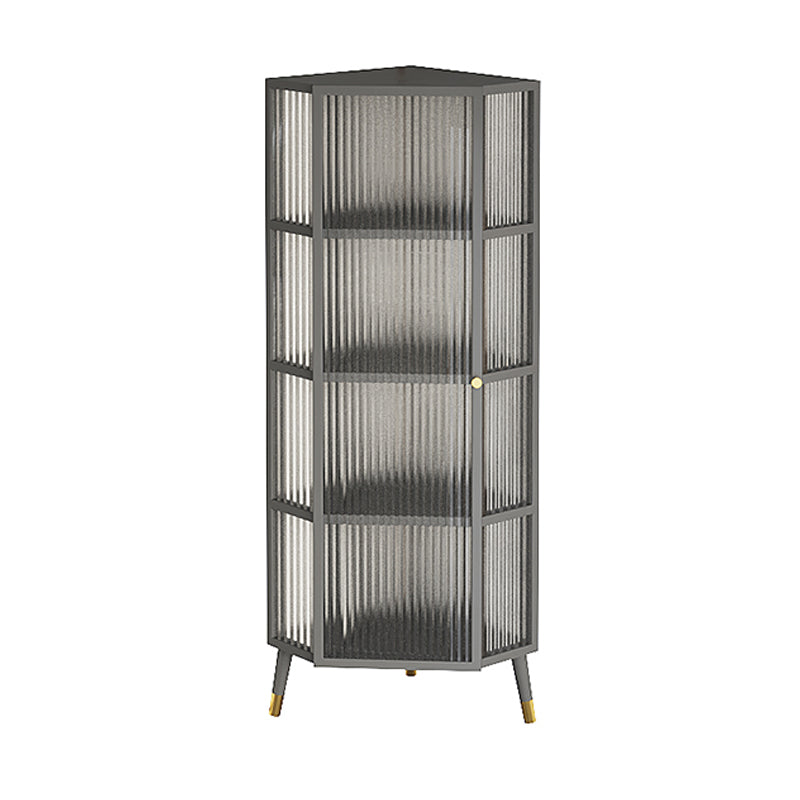 Dining Room Minimalism Buffet Server Glass Door Metal Frame Dining Server 16"L x 16"W x 53"H Grey Clearhalo 'buffet_sideboard' 'Buffets & Sideboards' 'furn' 'furn_buffet_sideboard' 'Furniture' 'furniture_buffet_sideboard' 'Kitchen & Dining Furniture' 5056151