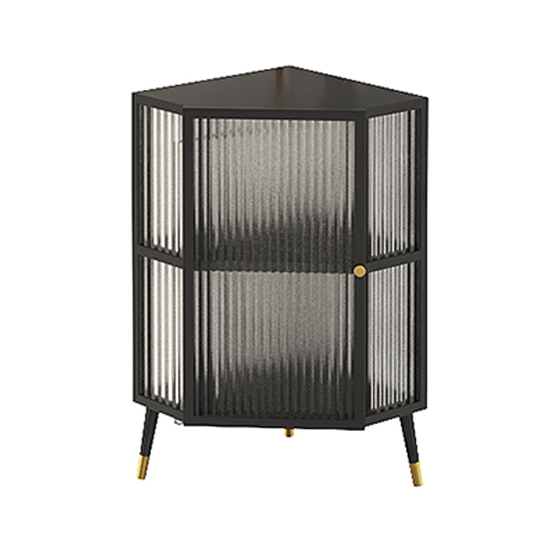 Dining Room Minimalism Buffet Server Glass Door Metal Frame Dining Server 15.7"L x 15.7"W x 29.5"H Black Clearhalo 'buffet_sideboard' 'Buffets & Sideboards' 'furn' 'furn_buffet_sideboard' 'Furniture' 'furniture_buffet_sideboard' 'Kitchen & Dining Furniture' 5056152