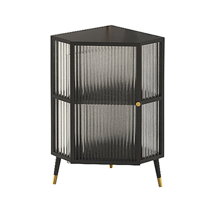 Dining Room Minimalism Buffet Server Glass Door Metal Frame Dining Server 15.7"L x 15.7"W x 29.5"H Black Clearhalo 'buffet_sideboard' 'Buffets & Sideboards' 'furn' 'furn_buffet_sideboard' 'Furniture' 'furniture_buffet_sideboard' 'Kitchen & Dining Furniture' 5056152