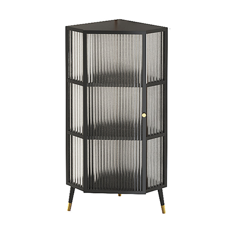 Dining Room Minimalism Buffet Server Glass Door Metal Frame Dining Server 16"L x 16"W x 41"H Black Clearhalo 'buffet_sideboard' 'Buffets & Sideboards' 'furn' 'furn_buffet_sideboard' 'Furniture' 'furniture_buffet_sideboard' 'Kitchen & Dining Furniture' 5056154