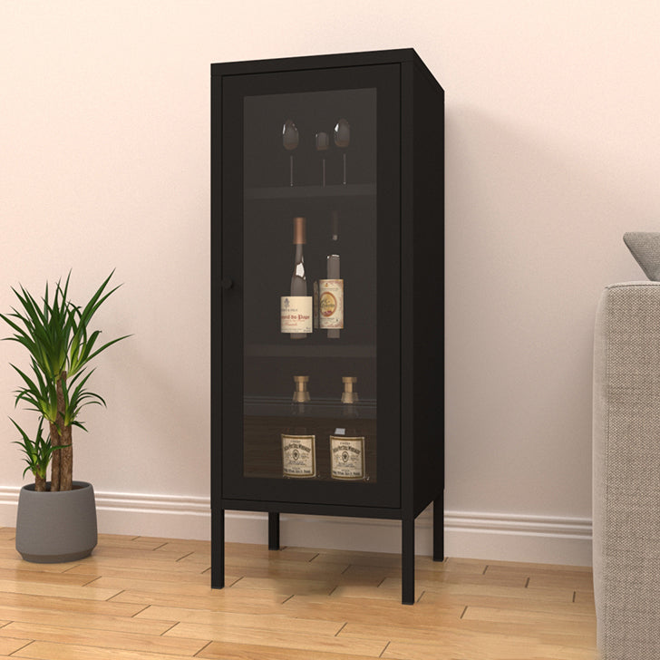 Door Steel Sideboard Modern Server Cabinet with Storage for Dining Room 16"L x 16"W x 40"H Black Clearhalo 'buffet_sideboard' 'Buffets & Sideboards' 'furn' 'furn_buffet_sideboard' 'Furniture' 'furniture_buffet_sideboard' 'Kitchen & Dining Furniture' 5056219