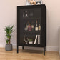 Door Steel Sideboard Modern Server Cabinet with Storage for Dining Room 24"L x 16"W x 40"H Black Clearhalo 'buffet_sideboard' 'Buffets & Sideboards' 'furn' 'furn_buffet_sideboard' 'Furniture' 'furniture_buffet_sideboard' 'Kitchen & Dining Furniture' 5056221
