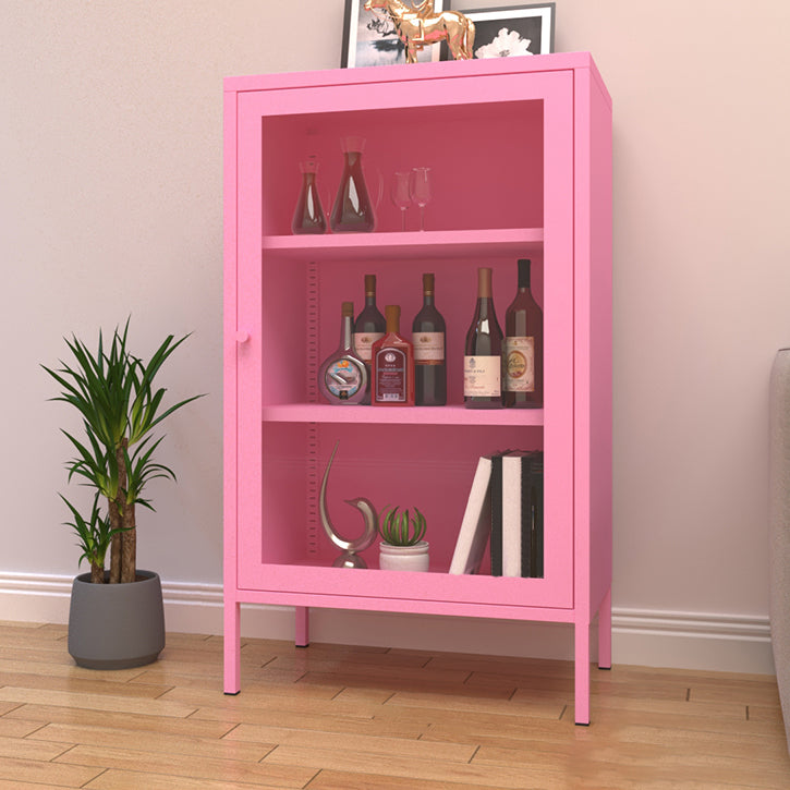 Door Steel Sideboard Modern Server Cabinet with Storage for Dining Room 24"L x 16"W x 40"H Pink Clearhalo 'buffet_sideboard' 'Buffets & Sideboards' 'furn' 'furn_buffet_sideboard' 'Furniture' 'furniture_buffet_sideboard' 'Kitchen & Dining Furniture' 5056224
