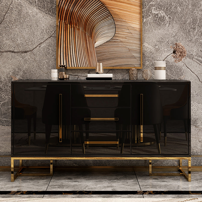 Artificial Wood Dining Room Sideboard Cabinet Glam Credenza with Drawer and Storage Gloss Black Clearhalo 'buffet_sideboard' 'Buffets & Sideboards' 'furn' 'furn_buffet_sideboard' 'Furniture' 'furniture_buffet_sideboard' 'Kitchen & Dining Furniture' 5056282
