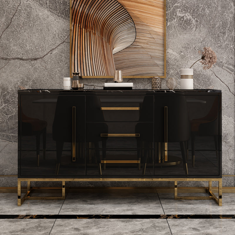 Artificial Wood Dining Room Sideboard Cabinet Glam Credenza with Drawer and Storage Black Clearhalo 'buffet_sideboard' 'Buffets & Sideboards' 'furn' 'furn_buffet_sideboard' 'Furniture' 'furniture_buffet_sideboard' 'Kitchen & Dining Furniture' 5056283