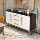 Artificial Wood Dining Room Sideboard Cabinet Glam Credenza with Drawer and Storage White-Black Clearhalo 'buffet_sideboard' 'Buffets & Sideboards' 'furn' 'furn_buffet_sideboard' 'Furniture' 'furniture_buffet_sideboard' 'Kitchen & Dining Furniture' 5056284