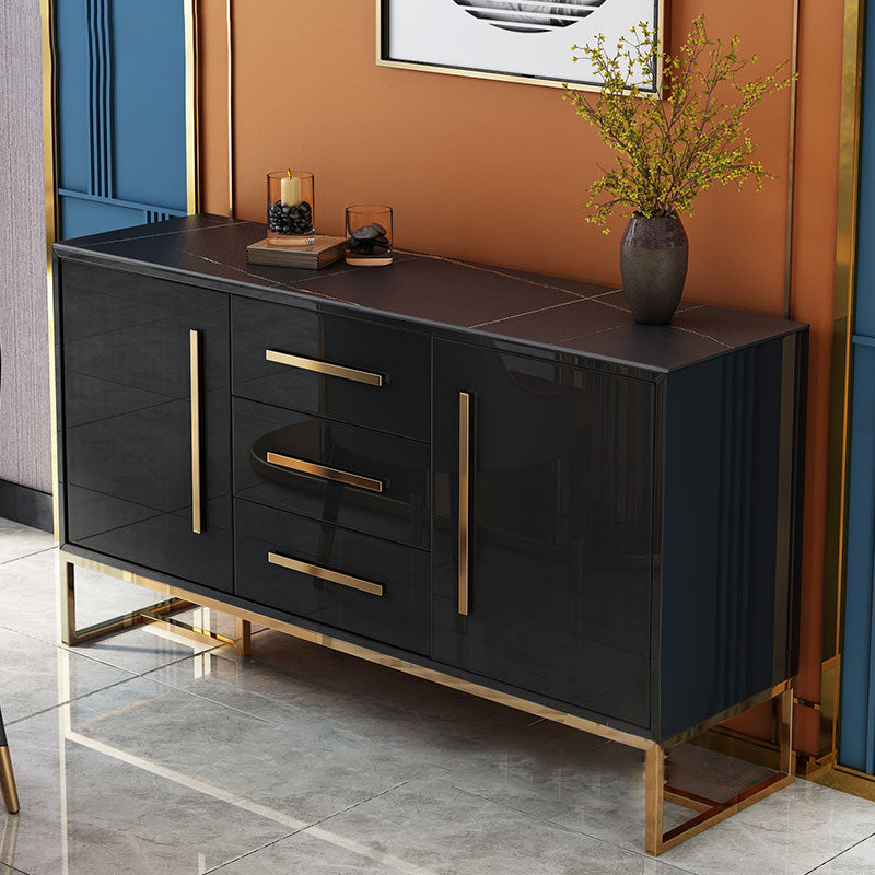 Artificial Wood Dining Room Sideboard Cabinet Glam Credenza with Drawer and Storage Textured Black Clearhalo 'buffet_sideboard' 'Buffets & Sideboards' 'furn' 'furn_buffet_sideboard' 'Furniture' 'furniture_buffet_sideboard' 'Kitchen & Dining Furniture' 5056285