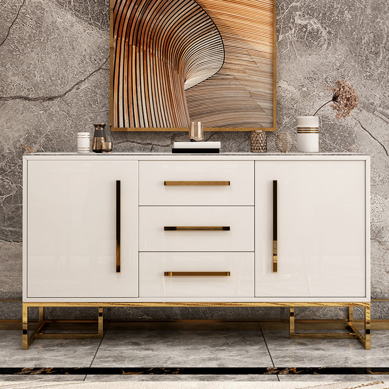 Artificial Wood Dining Room Sideboard Cabinet Glam Credenza with Drawer and Storage Gloss White Clearhalo 'buffet_sideboard' 'Buffets & Sideboards' 'furn' 'furn_buffet_sideboard' 'Furniture' 'furniture_buffet_sideboard' 'Kitchen & Dining Furniture' 5056287