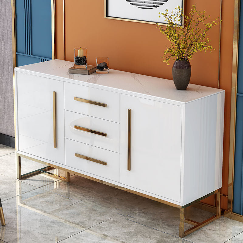 Artificial Wood Dining Room Sideboard Cabinet Glam Credenza with Drawer and Storage Textured White Clearhalo 'buffet_sideboard' 'Buffets & Sideboards' 'furn' 'furn_buffet_sideboard' 'Furniture' 'furniture_buffet_sideboard' 'Kitchen & Dining Furniture' 5056288
