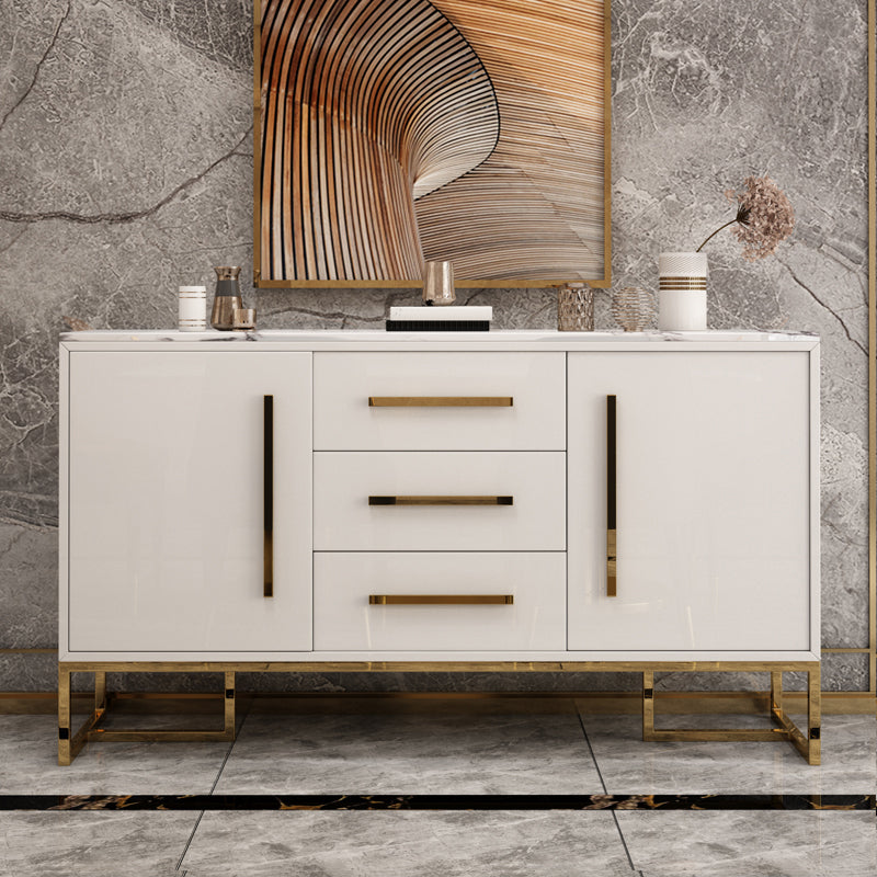Artificial Wood Dining Room Sideboard Cabinet Glam Credenza with Drawer and Storage White Clearhalo 'buffet_sideboard' 'Buffets & Sideboards' 'furn' 'furn_buffet_sideboard' 'Furniture' 'furniture_buffet_sideboard' 'Kitchen & Dining Furniture' 5056289