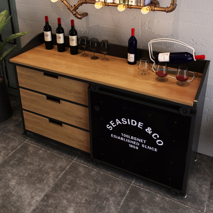 Modern Dining Room Credenza Sliding Doors Metal and Wood Buffet in Black Clearhalo 'buffet_sideboard' 'Buffets & Sideboards' 'furn' 'furn_buffet_sideboard' 'Furniture' 'furniture_buffet_sideboard' 'Kitchen & Dining Furniture' 5056316