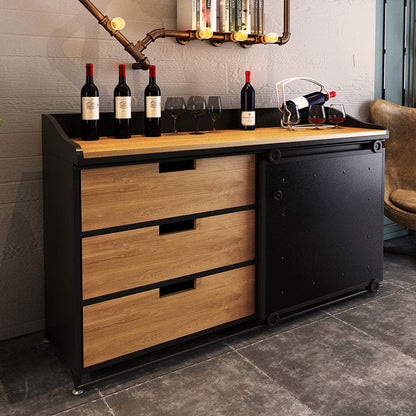 Modern Dining Room Credenza Sliding Doors Metal and Wood Buffet in Black https: res.litfad.com site img item 2022 06 04 5056317 1200x1200.jpg Clearhalo 'buffet_sideboard' 'Buffets & Sideboards' 'furn' 'furn_buffet_sideboard' 'Furniture' 'furniture_buffet_sideboard' 'Kitchen & Dining Furniture' 5056317