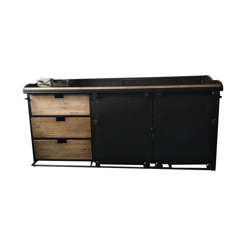Modern Dining Room Credenza Sliding Doors Metal and Wood Buffet in Black https: res.litfad.com site img item 2022 06 24 5056318 1200x1200.jpg Clearhalo 'buffet_sideboard' 'Buffets & Sideboards' 'furn' 'furn_buffet_sideboard' 'Furniture' 'furniture_buffet_sideboard' 'Kitchen & Dining Furniture' 5056318