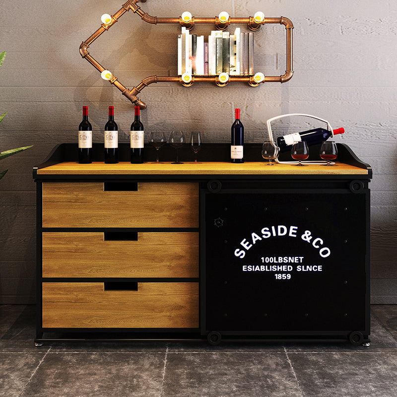 Modern Dining Room Credenza Sliding Doors Metal and Wood Buffet in Black Clearhalo 'buffet_sideboard' 'Buffets & Sideboards' 'furn' 'furn_buffet_sideboard' 'Furniture' 'furniture_buffet_sideboard' 'Kitchen & Dining Furniture' 5056320