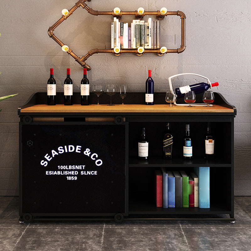 Modern Dining Room Credenza Sliding Doors Metal and Wood Buffet in Black Clearhalo 'buffet_sideboard' 'Buffets & Sideboards' 'furn' 'furn_buffet_sideboard' 'Furniture' 'furniture_buffet_sideboard' 'Kitchen & Dining Furniture' 5056321