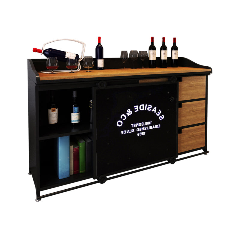 Modern Dining Room Credenza Sliding Doors Metal and Wood Buffet in Black Clearhalo 'buffet_sideboard' 'Buffets & Sideboards' 'furn' 'furn_buffet_sideboard' 'Furniture' 'furniture_buffet_sideboard' 'Kitchen & Dining Furniture' 5056322