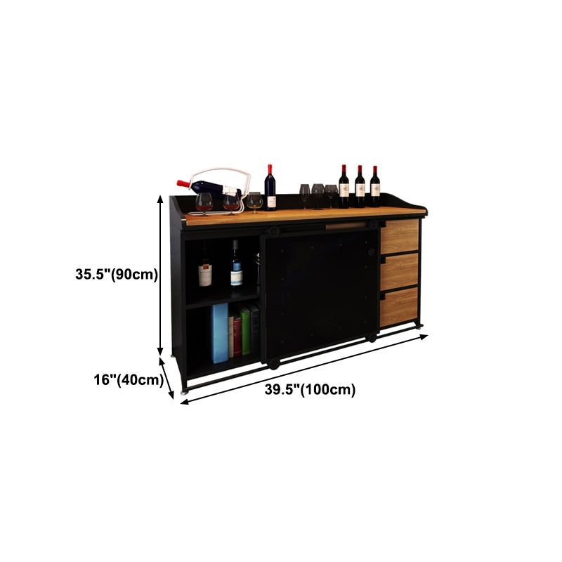 Modern Dining Room Credenza Sliding Doors Metal and Wood Buffet in Black Clearhalo 'buffet_sideboard' 'Buffets & Sideboards' 'furn' 'furn_buffet_sideboard' 'Furniture' 'furniture_buffet_sideboard' 'Kitchen & Dining Furniture' 5056329