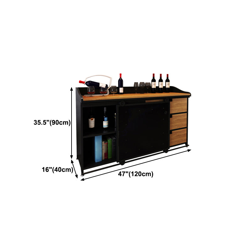 Modern Dining Room Credenza Sliding Doors Metal and Wood Buffet in Black Clearhalo 'buffet_sideboard' 'Buffets & Sideboards' 'furn' 'furn_buffet_sideboard' 'Furniture' 'furniture_buffet_sideboard' 'Kitchen & Dining Furniture' 5056330