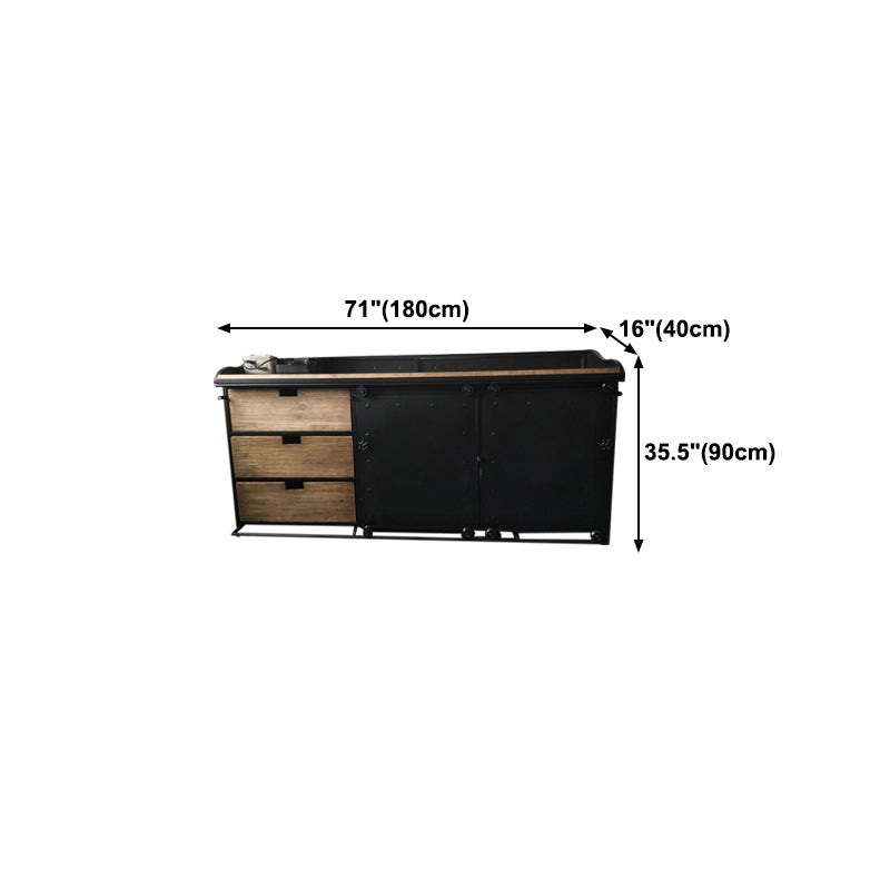 Modern Dining Room Credenza Sliding Doors Metal and Wood Buffet in Black Clearhalo 'buffet_sideboard' 'Buffets & Sideboards' 'furn' 'furn_buffet_sideboard' 'Furniture' 'furniture_buffet_sideboard' 'Kitchen & Dining Furniture' 5056332
