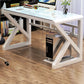 Contemporary Rectangular Computer Desk Toughened Glass Desktop Trestle Base Desk White Clearhalo 'furn' 'furn_office_desk' 'Furniture' 'furniture_office_desk' 'Office Desks' 'Office Furniture' 'office_desk' 5056415