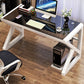 Contemporary Rectangular Computer Desk Toughened Glass Desktop Trestle Base Desk Clearhalo 'furn' 'furn_office_desk' 'Furniture' 'furniture_office_desk' 'Office Desks' 'Office Furniture' 'office_desk' 5056416