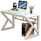 Contemporary Rectangular Computer Desk Toughened Glass Desktop Trestle Base Desk Clearhalo 'furn' 'furn_office_desk' 'Furniture' 'furniture_office_desk' 'Office Desks' 'Office Furniture' 'office_desk' 5056422