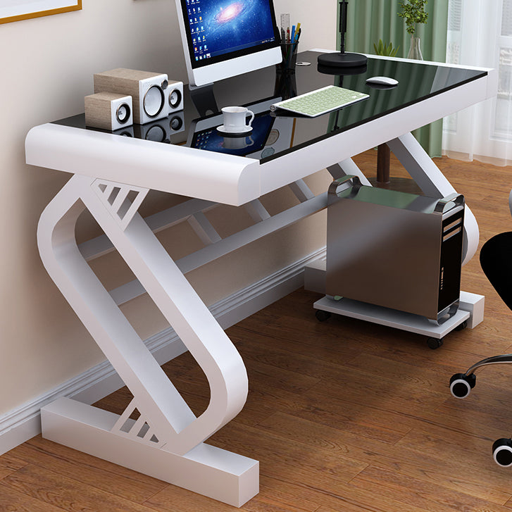 Toughened Glass Desktop Computer Desk Rectangular Modern Desk with Cable Management Clearhalo 'furn' 'furn_office_desk' 'Furniture' 'furniture_office_desk' 'Office Desks' 'Office Furniture' 'office_desk' 5056430