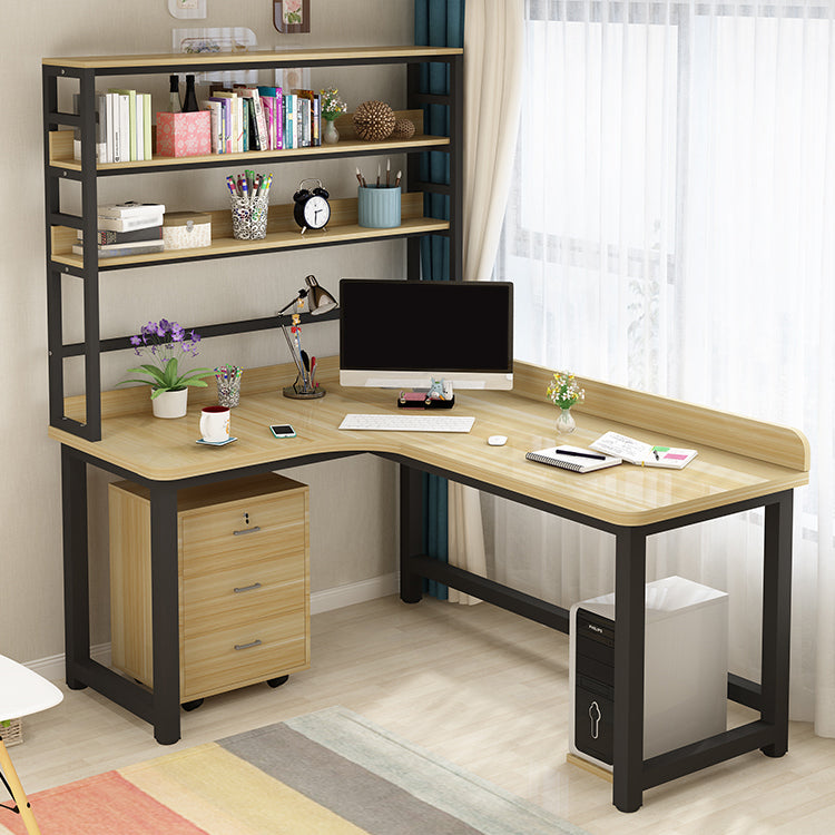 Corner Manufactured Wood Writing Desk Modern H-Shape Base Desk with Shelf Clearhalo 'furn' 'furn_office_desk' 'Furniture' 'furniture_office_desk' 'Office Desks' 'Office Furniture' 'office_desk' 5056458