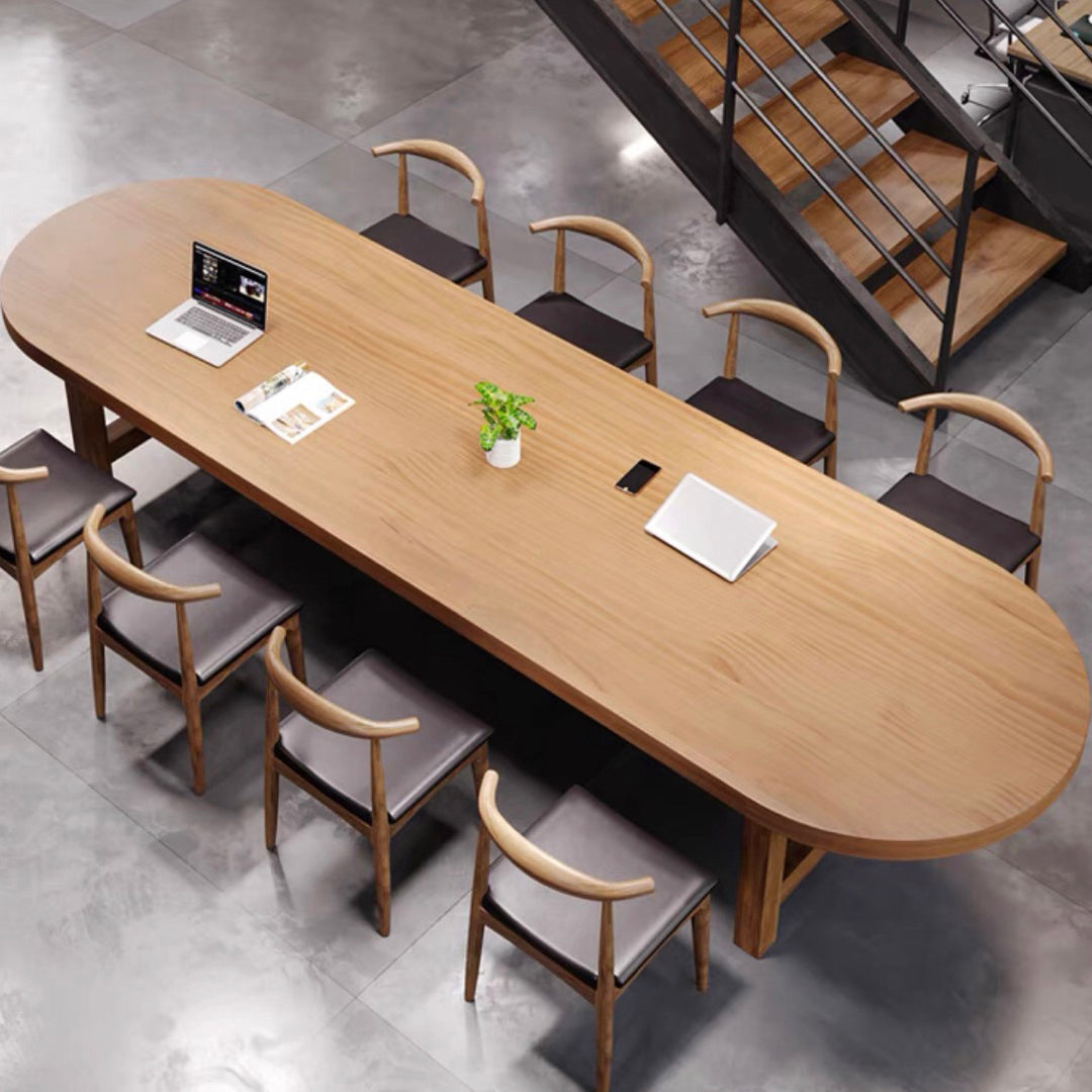Solid Wood Oval Meeting Table Fixed Home Office Simplicity Writing Desk Clearhalo 'furn' 'furn_office_desk' 'Furniture' 'furniture_office_desk' 'Office Desks' 'Office Furniture' 'office_desk' 5056476
