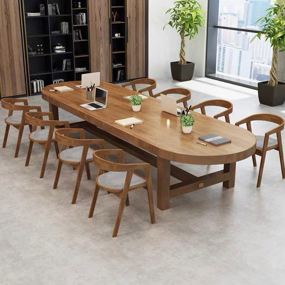 Solid Wood Oval Meeting Table Fixed Home Office Simplicity Writing Desk Clearhalo 'furn' 'furn_office_desk' 'Furniture' 'furniture_office_desk' 'Office Desks' 'Office Furniture' 'office_desk' 5056482