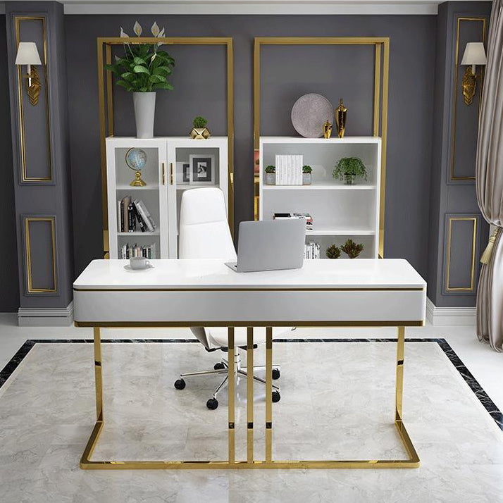 Glam Style Pedestal Writing Desk Curved 1-drawer Office Desk Clearhalo 'furn' 'furn_office_desk' 'Furniture' 'furniture_office_desk' 'Office Desks' 'Office Furniture' 'office_desk' 5056520