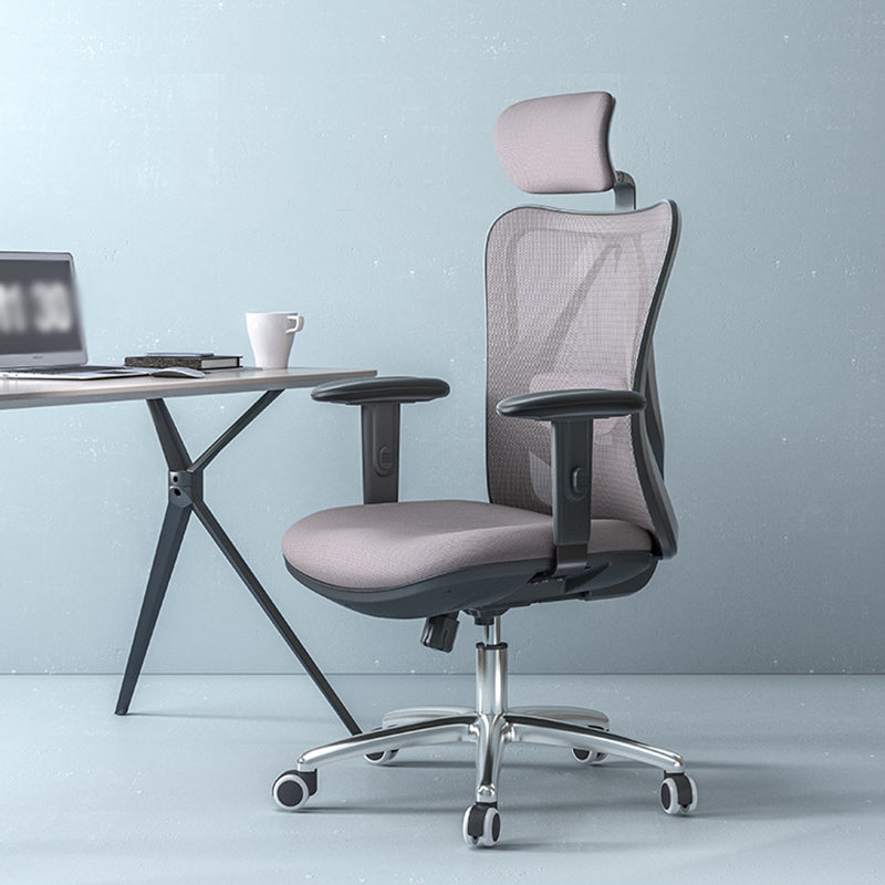 High Back Office Chair With Sponge Seat Fixed/Adjustable Arm Office Chair Grey Clearhalo 'furn' 'furn_office_chair' 'Furniture' 'furniture_office_chair' 'Office Chairs' 'Office Furniture' 'office_chair' 5056544
