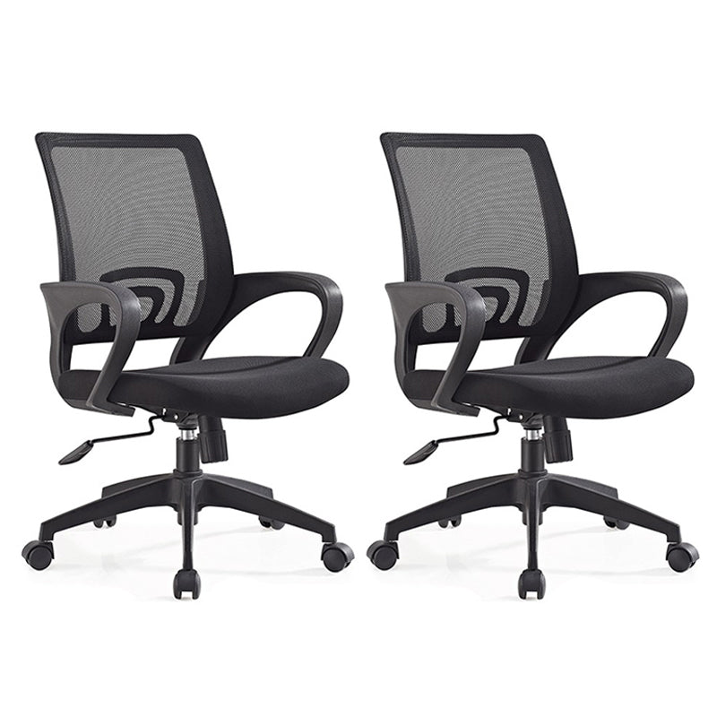 Middle Back Office Chair Fixed Arm Office Chair with Gauze Sponge Cushion Black Swivel Chairs 2 Piece Set Clearhalo 'furn' 'furn_office_chair' 'Furniture' 'furniture_office_chair' 'Office Chairs' 'Office Furniture' 'office_chair' 5056579