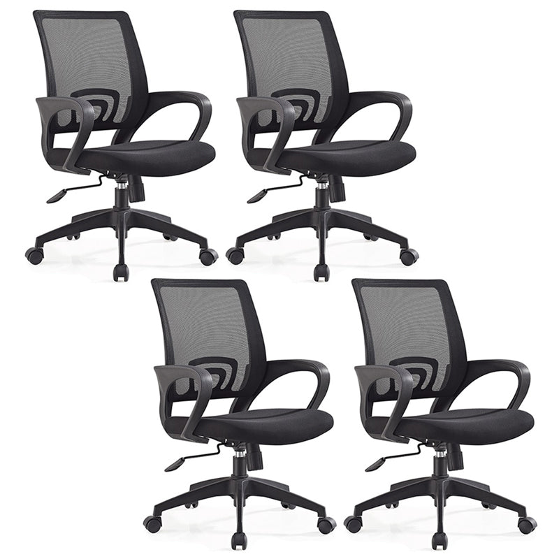 Middle Back Office Chair Fixed Arm Office Chair with Gauze Sponge Cushion Black Swivel Chairs 4 Piece Set Clearhalo 'furn' 'furn_office_chair' 'Furniture' 'furniture_office_chair' 'Office Chairs' 'Office Furniture' 'office_chair' 5056581