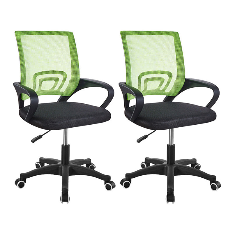 Middle Back Office Chair Fixed Arm Office Chair with Gauze Sponge Cushion Green Swivel Chairs 2 Piece Set Clearhalo 'furn' 'furn_office_chair' 'Furniture' 'furniture_office_chair' 'Office Chairs' 'Office Furniture' 'office_chair' 5056585