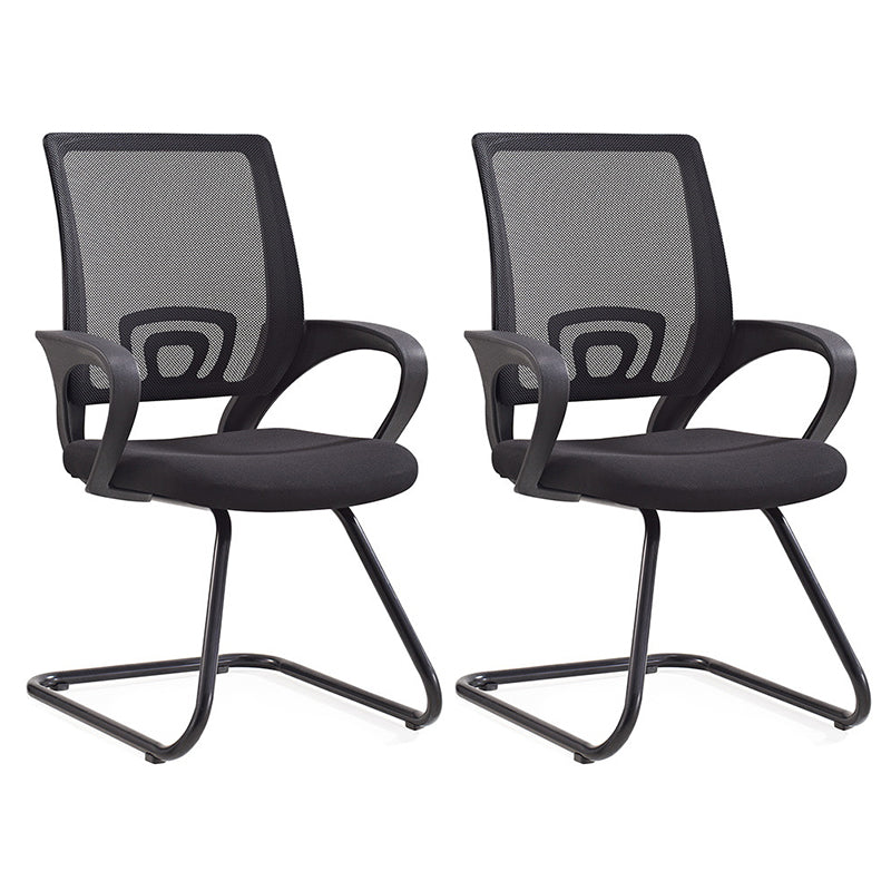 Middle Back Office Chair Fixed Arm Office Chair with Gauze Sponge Cushion Black C-Shape 2 Piece Set Clearhalo 'furn' 'furn_office_chair' 'Furniture' 'furniture_office_chair' 'Office Chairs' 'Office Furniture' 'office_chair' 5056591