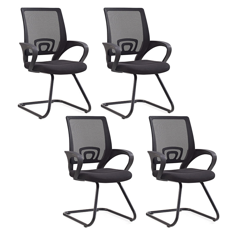 Middle Back Office Chair Fixed Arm Office Chair with Gauze Sponge Cushion Black C-Shape 4 Piece Set Clearhalo 'furn' 'furn_office_chair' 'Furniture' 'furniture_office_chair' 'Office Chairs' 'Office Furniture' 'office_chair' 5056593