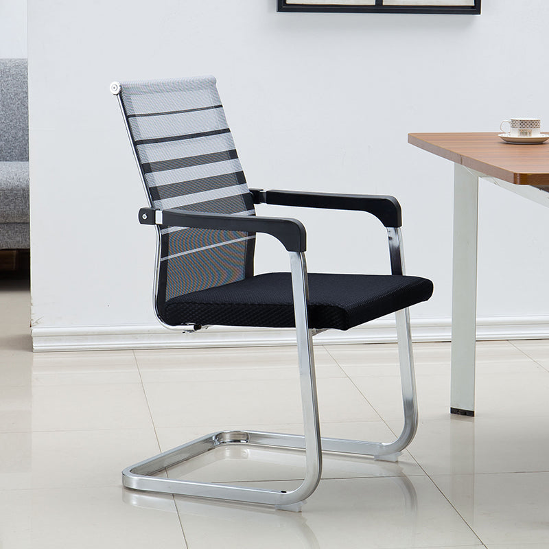 Medium/High Back Office Chair Metal Leg Mesh Back Sponge Cushion Office Chair Gray Black Mid-Back (14-22 in.) Clearhalo 'furn' 'furn_office_chair' 'Furniture' 'furniture_office_chair' 'Office Chairs' 'Office Furniture' 'office_chair' 5056618