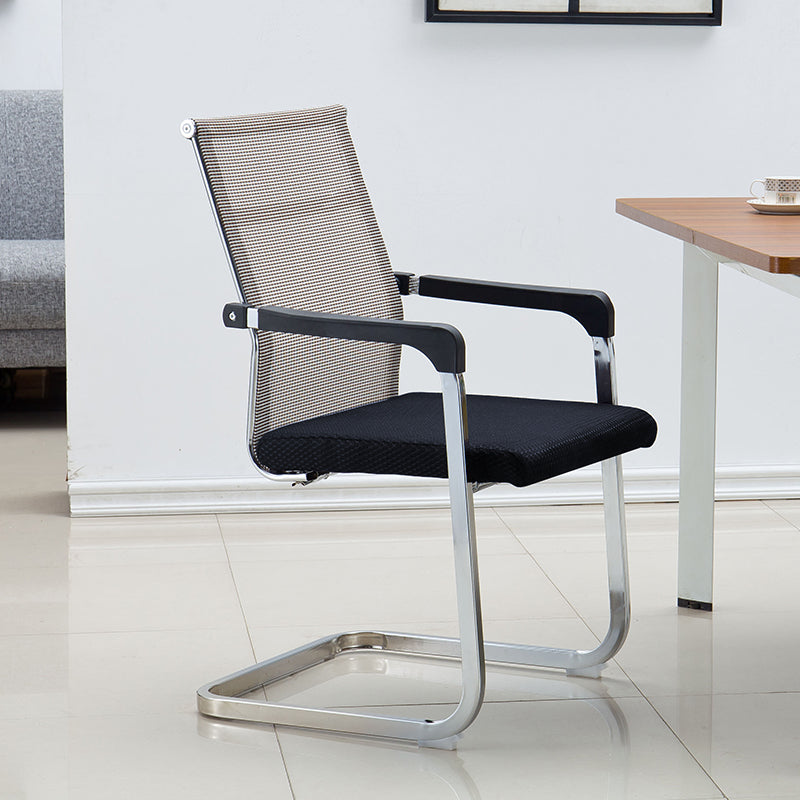 Medium/High Back Office Chair Metal Leg Mesh Back Sponge Cushion Office Chair Off-White Mid-Back (14-22 in.) Clearhalo 'furn' 'furn_office_chair' 'Furniture' 'furniture_office_chair' 'Office Chairs' 'Office Furniture' 'office_chair' 5056625