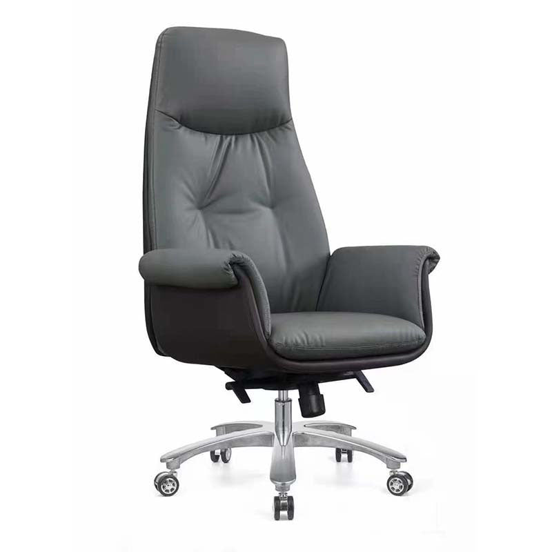 Contemporary Managers Chair Wheels Fixed Arms Tilt Mechanism Executive Chair Dark Gray Faux Leather High-Back (Over 22 in.) Clearhalo 'furn' 'furn_office_chair' 'Furniture' 'furniture_office_chair' 'Office Chairs' 'Office Furniture' 'office_chair' 5056667
