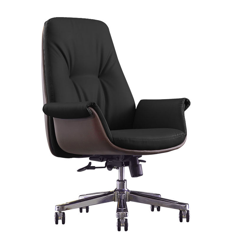 Contemporary Managers Chair Wheels Fixed Arms Tilt Mechanism Executive Chair Black Faux Leather Mid-Back (14-22 in.) Clearhalo 'furn' 'furn_office_chair' 'Furniture' 'furniture_office_chair' 'Office Chairs' 'Office Furniture' 'office_chair' 5056671