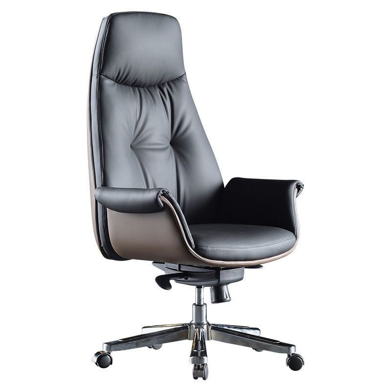 Contemporary Managers Chair Wheels Fixed Arms Tilt Mechanism Executive Chair Black Faux Leather High-Back (Over 22 in.) Clearhalo 'furn' 'furn_office_chair' 'Furniture' 'furniture_office_chair' 'Office Chairs' 'Office Furniture' 'office_chair' 5056677
