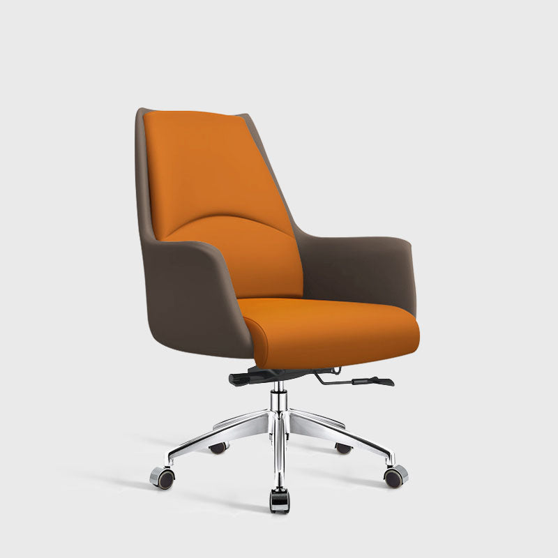 Modern & Contemporary Executive Chair Fixed Arms Ergonomic Managers Chair Brown Casters Mid-Back (14-22 in.) Clearhalo 'furn' 'furn_office_chair' 'Furniture' 'furniture_office_chair' 'Office Chairs' 'Office Furniture' 'office_chair' 5056711