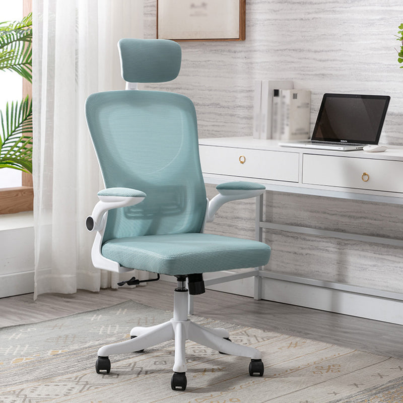 Contemporary Four-Tone Color Chair Adjustable Arms Mesh Office Desk Chair White-Blue With Headrest Clearhalo 'furn' 'furn_office_chair' 'Furniture' 'furniture_office_chair' 'Office Chairs' 'Office Furniture' 'office_chair' 5056719