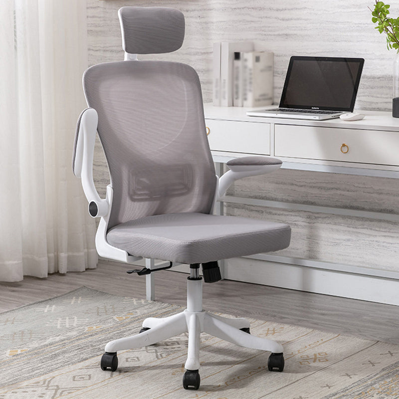 Contemporary Four-Tone Color Chair Adjustable Arms Mesh Office Desk Chair White-Gray With Headrest Clearhalo 'furn' 'furn_office_chair' 'Furniture' 'furniture_office_chair' 'Office Chairs' 'Office Furniture' 'office_chair' 5056730