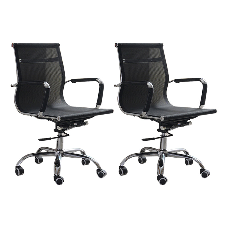 Modern & Contemporary Black Office Chair Fixed Arms Mesh Office Chair 2 Piece Set Mid-Back (14-22 in.) Casters Included Clearhalo 'furn' 'furn_office_chair' 'Furniture' 'furniture_office_chair' 'Office Chairs' 'Office Furniture' 'office_chair' 5056739